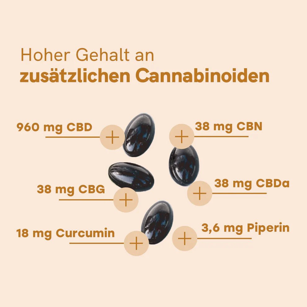3FÜR2: CBD Kapseln (960mg) mit Curcumin Edibles - Hanfify