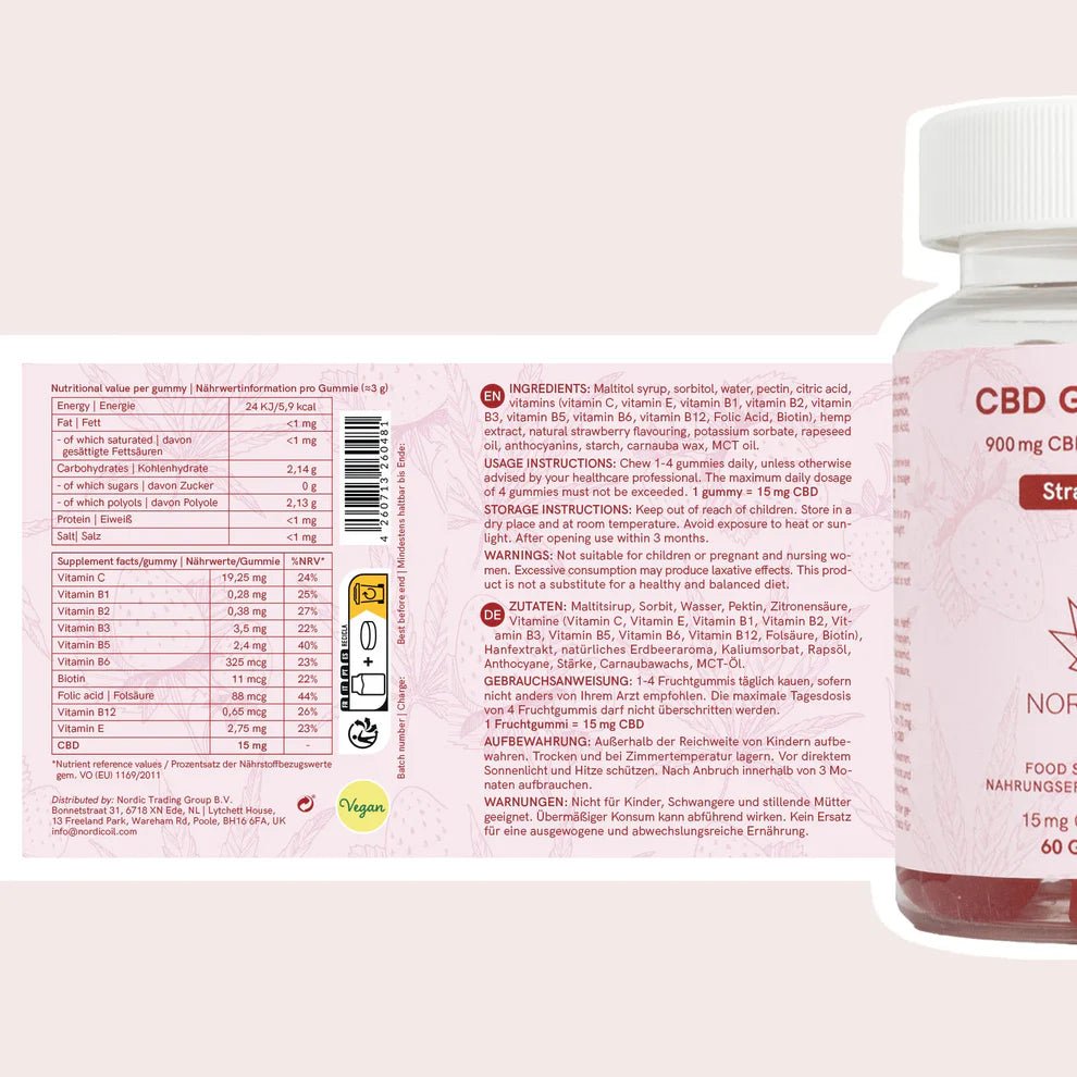 4x CBD Fruchtgummis (900mg) Erdbeere Edibles - Hanfify
