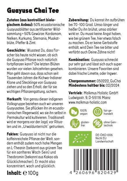 Guayusa Chai Tee - Würzige Energie aus der Natur - BIO Smartshop 100g - Hanfify®