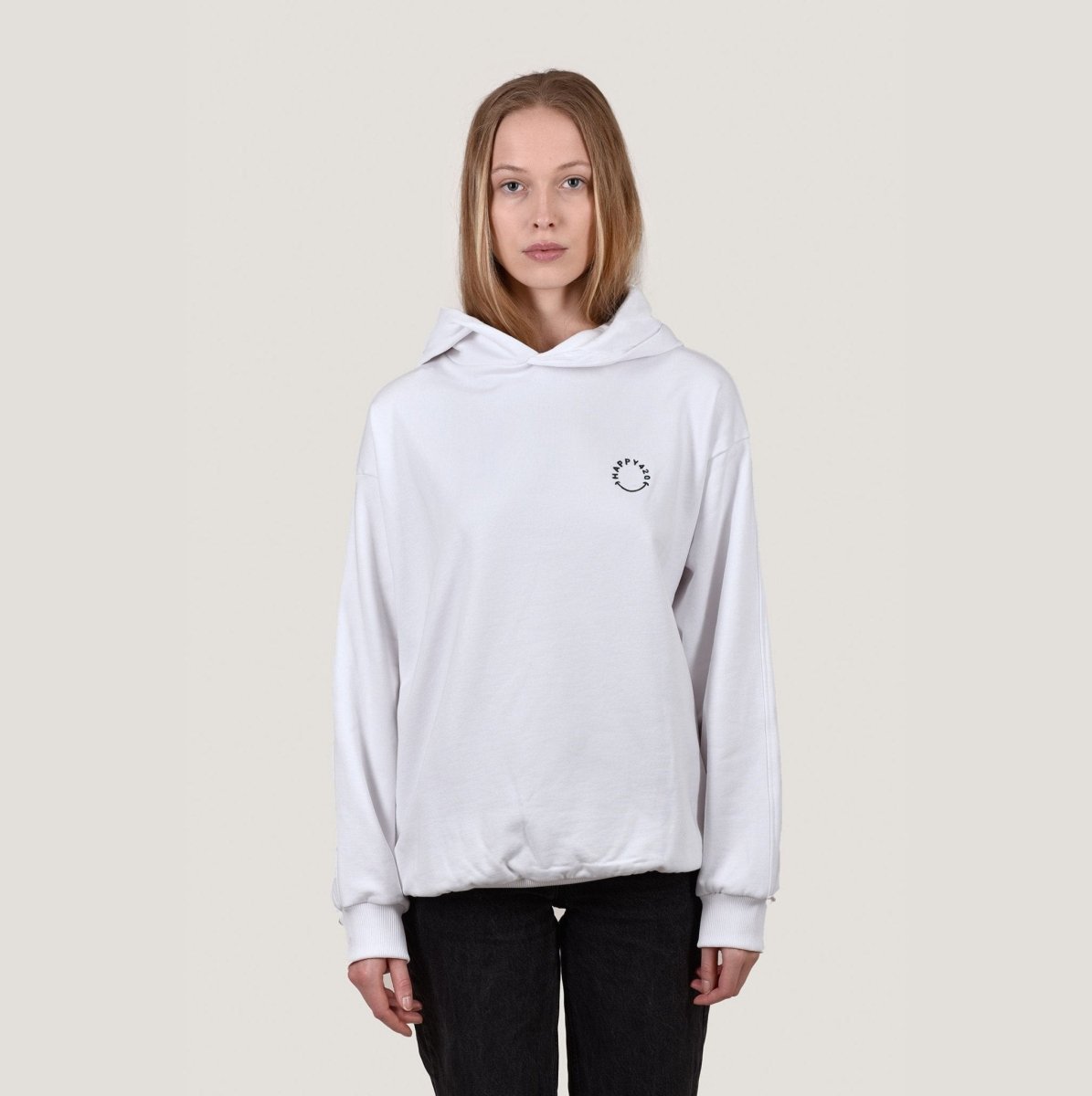 HAPPY 420 - White Oversize Hoodie Merch S - Hanfify®