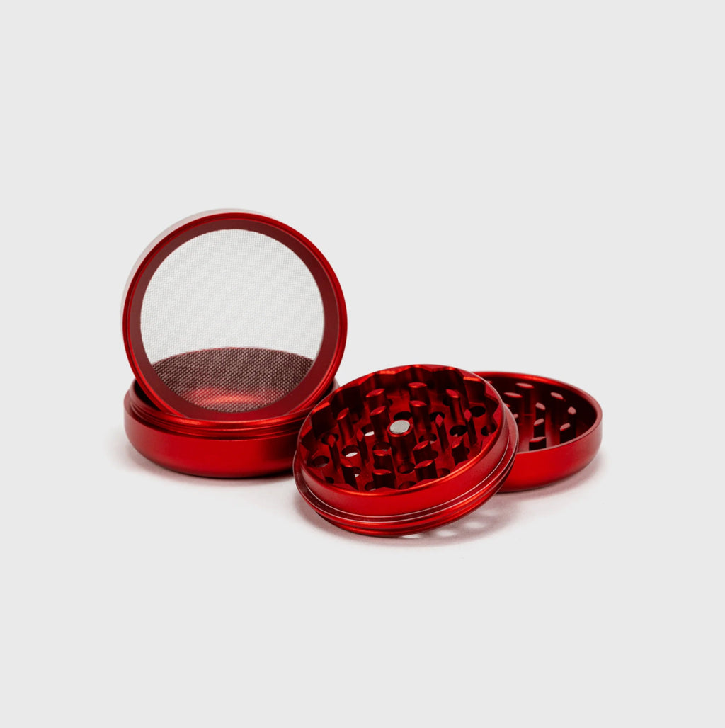 Happy420 Deluxe Quartet Grinder Headshop Red - Hanfify