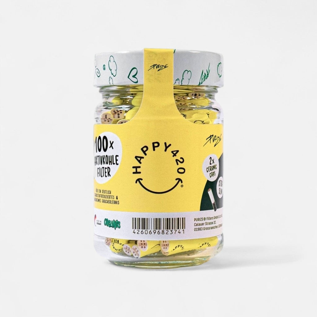 Happy420 x Purize Aktivkohlefilter Headshop 100er Glas - Hanfify