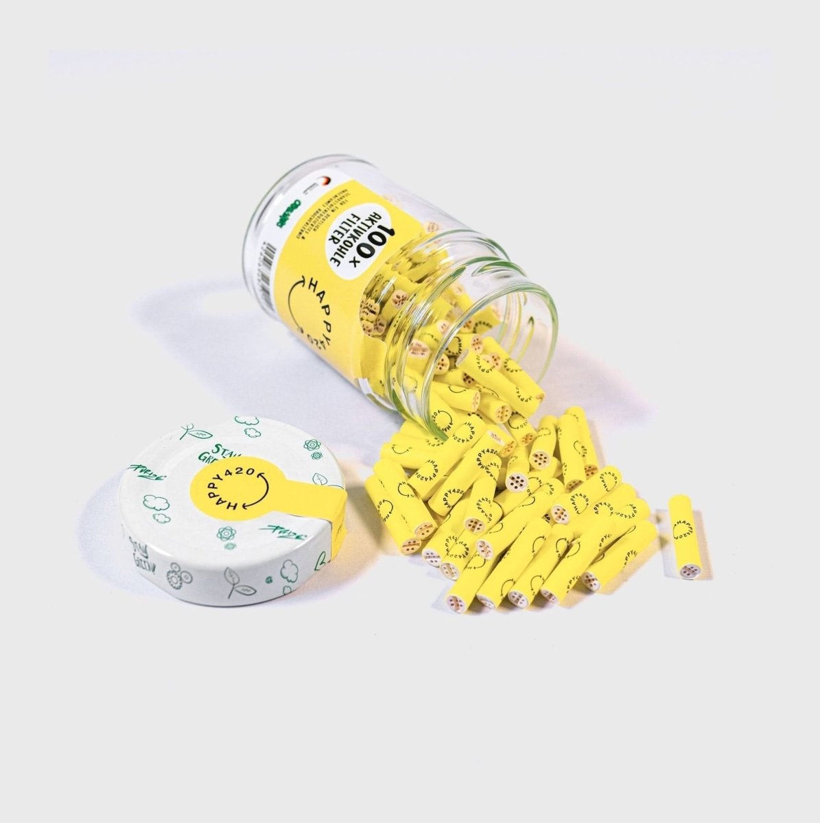 Happy420 x Purize Aktivkohlefilter Headshop 100er Glas - Hanfify