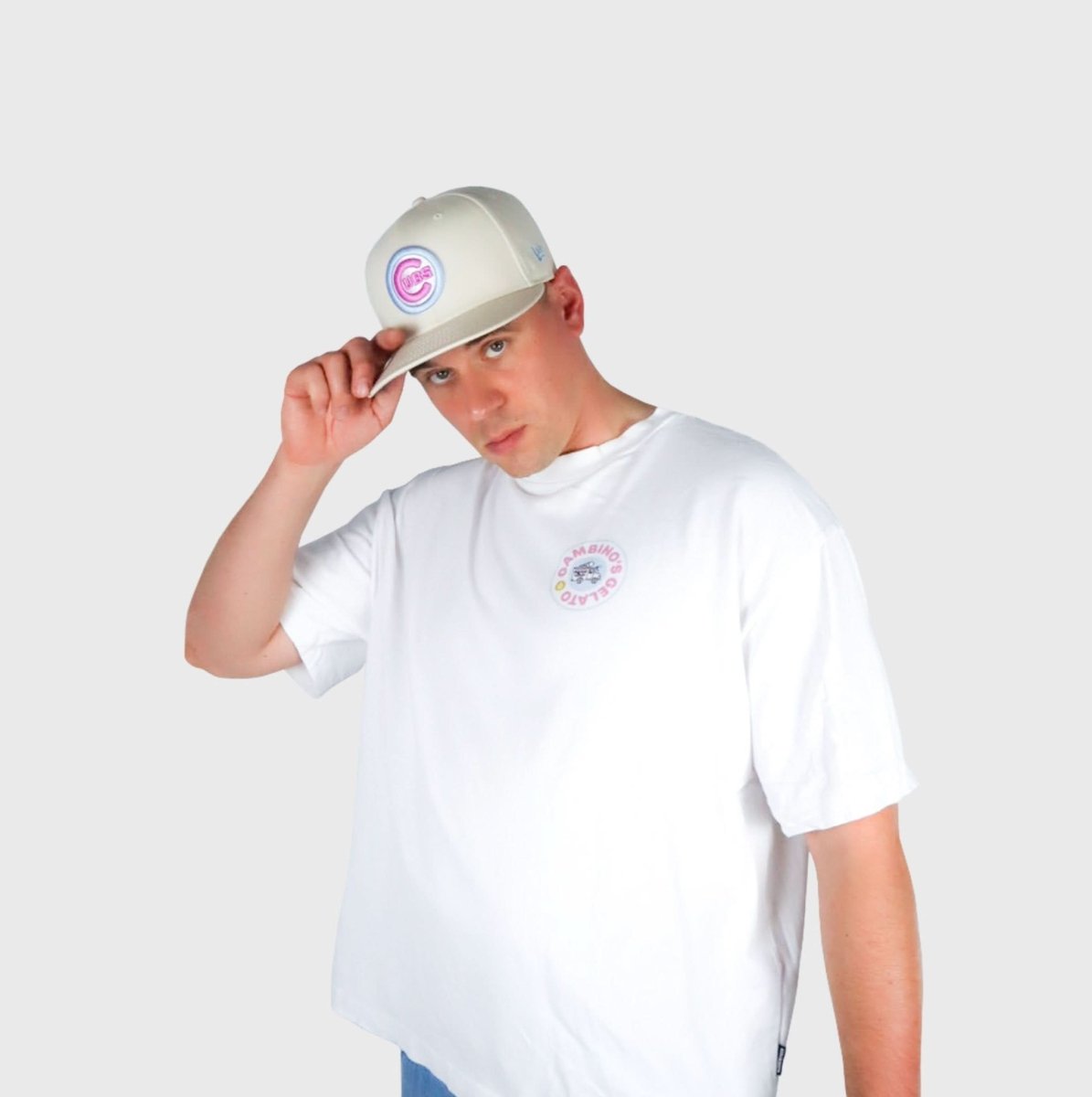 Oversize White T Collar Knit x Gambinos Gelato Merch L - Hanfify